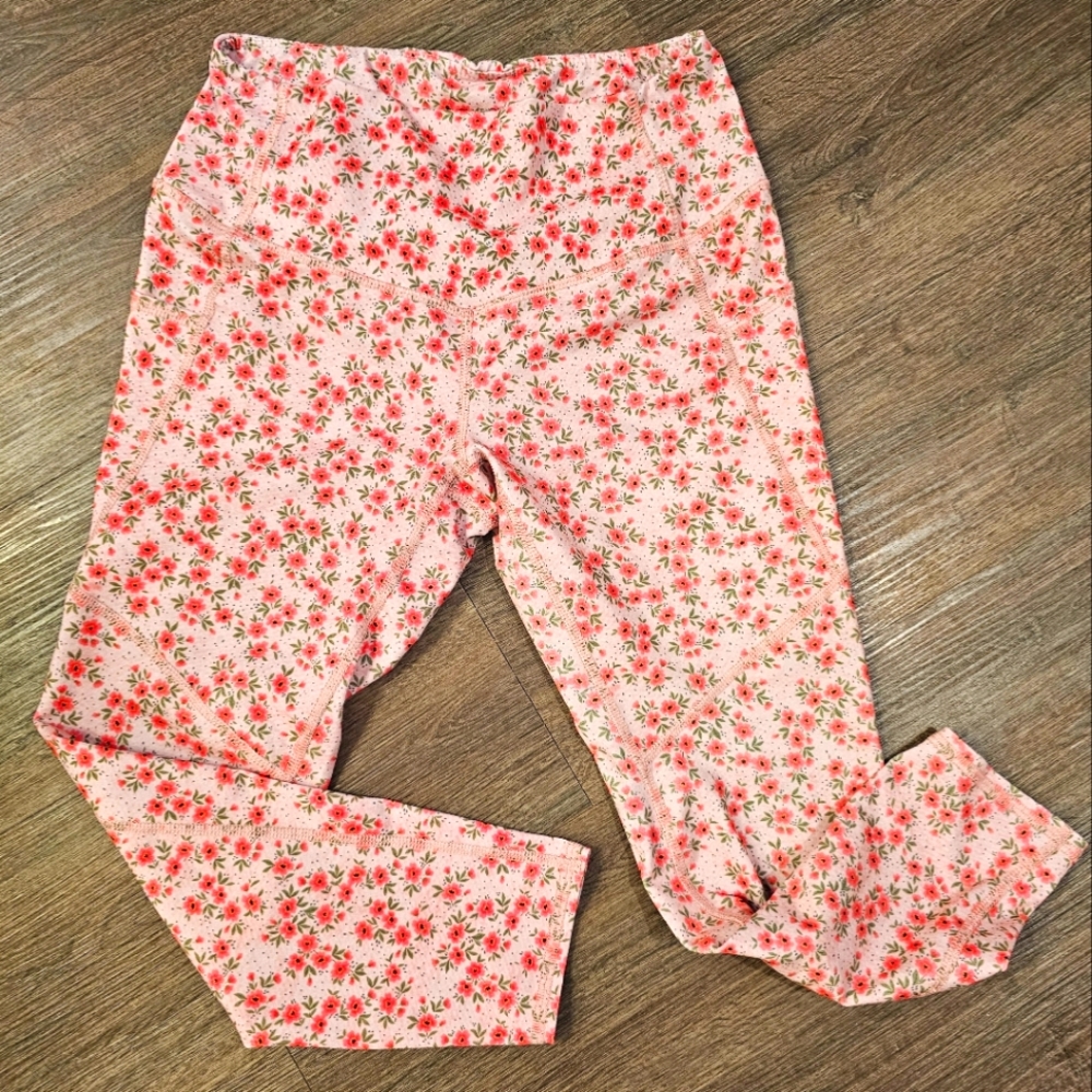 Evolution And Creation Floral Pink Leggings Size Large With Pockets